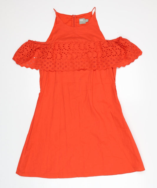 ASOS Womens Red Cotton Fit & Flare Size 12 Round Neck Zip - Cold Shoulder