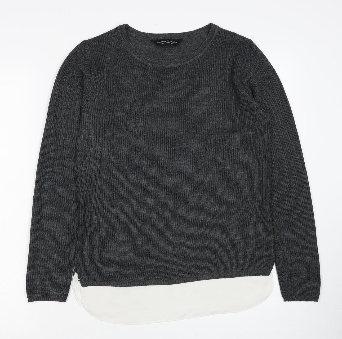 Dorothy Perkins Womens Grey Scoop Neck Acrylic Pullover Jumper Size 8 - Chiffon Hem