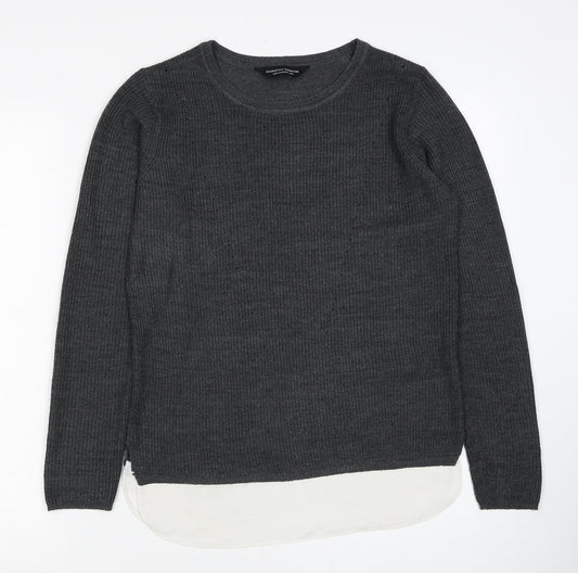 Dorothy Perkins Womens Grey Scoop Neck Acrylic Pullover Jumper Size 8 - Chiffon Hem