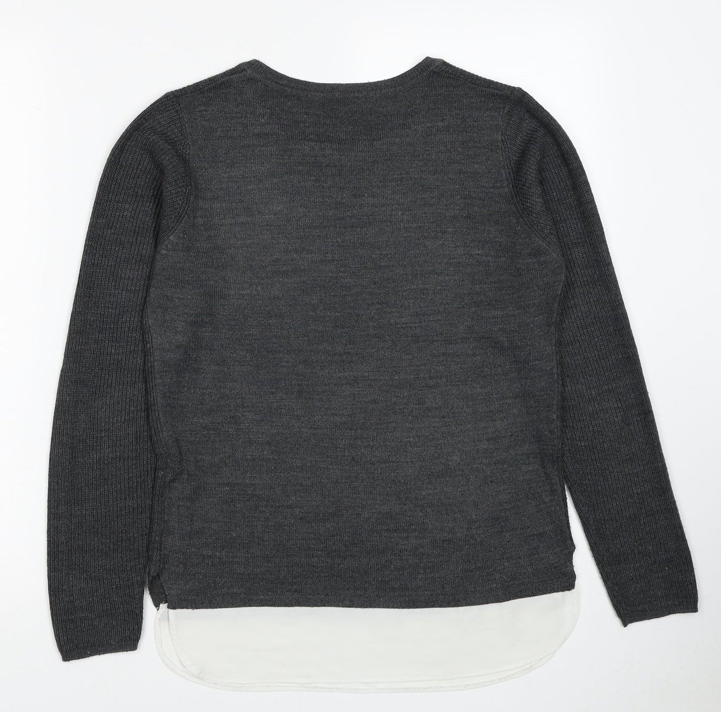 Dorothy Perkins Womens Grey Scoop Neck Acrylic Pullover Jumper Size 8 - Chiffon Hem