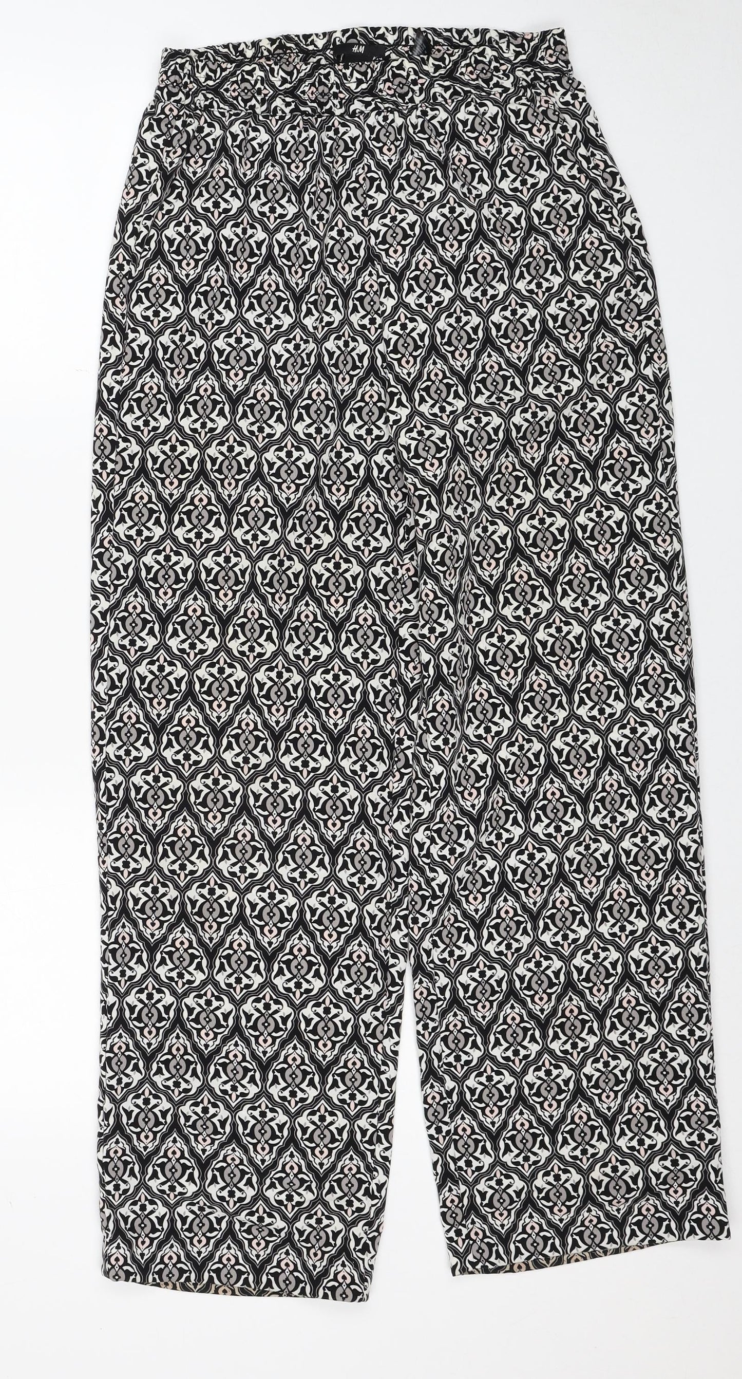H&M Womens Black Geometric Polyester Windbreaker Trousers Size 8 Regular