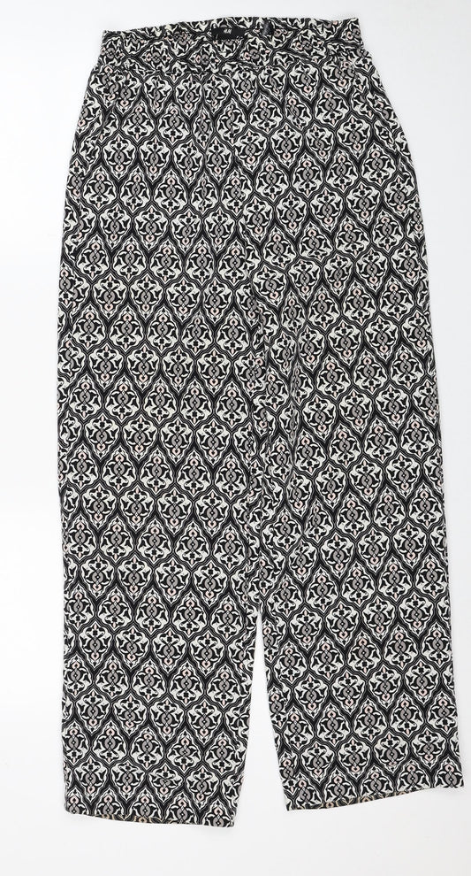 H&M Womens Black Geometric Polyester Windbreaker Trousers Size 8 Regular