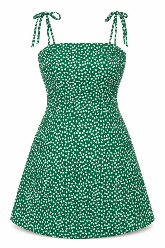 SheIn Womens Green Geometric Polyester Fit & Flare Size XS Square Neck Pullover