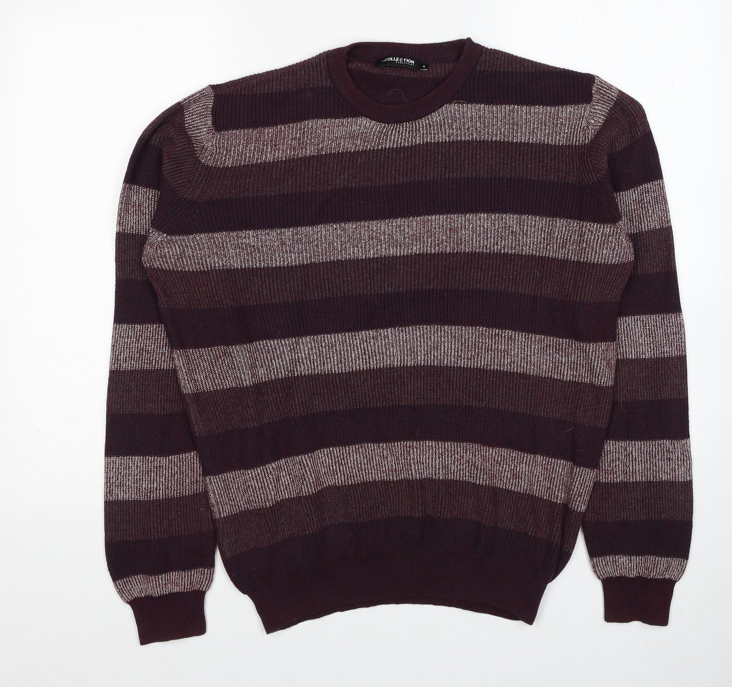 Debenhams Mens Red Round Neck Striped Cotton Pullover Jumper Size S Long Sleeve