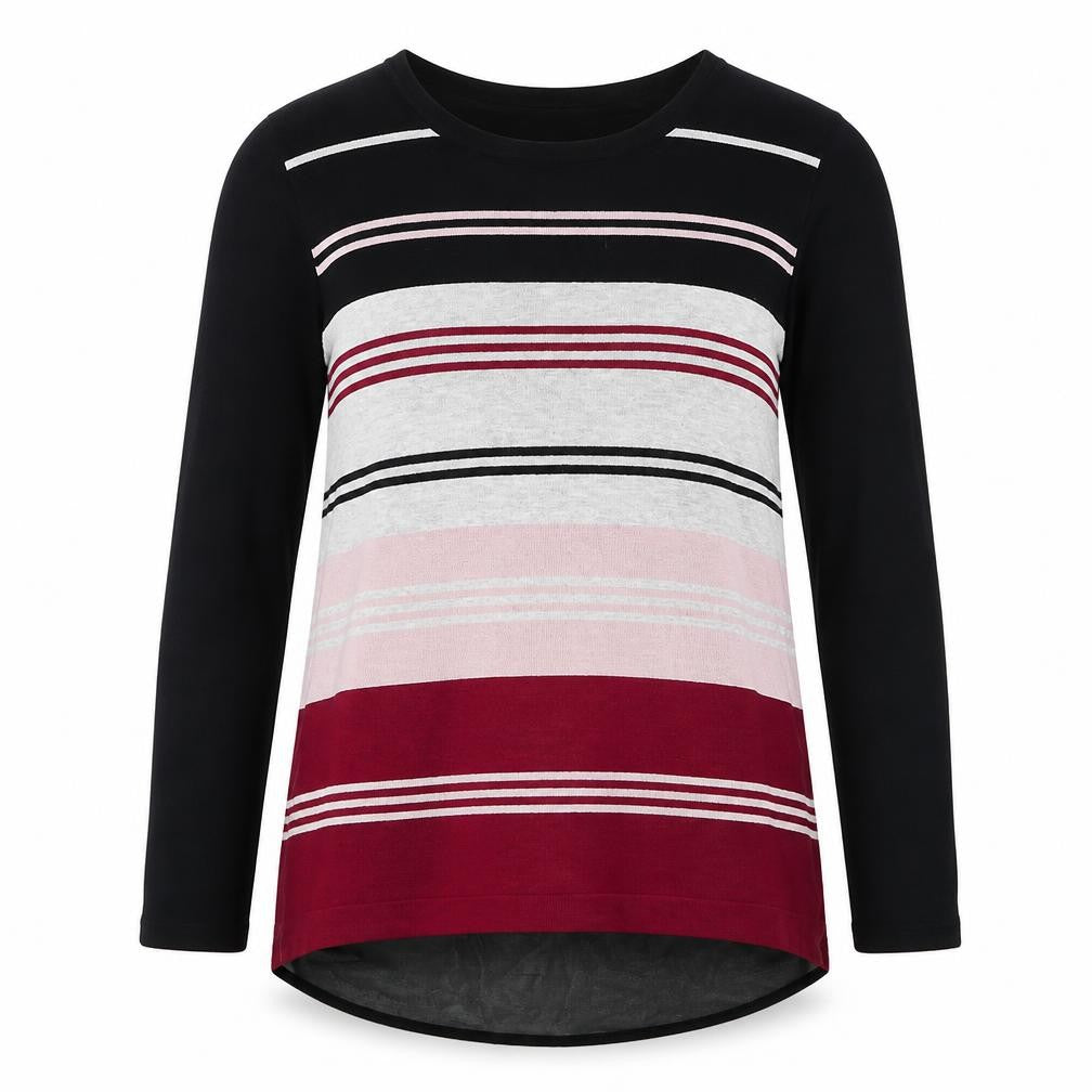 Mud Flower Womens Black Round Neck Striped Viscose Pullover Jumper Size M - Size M-L