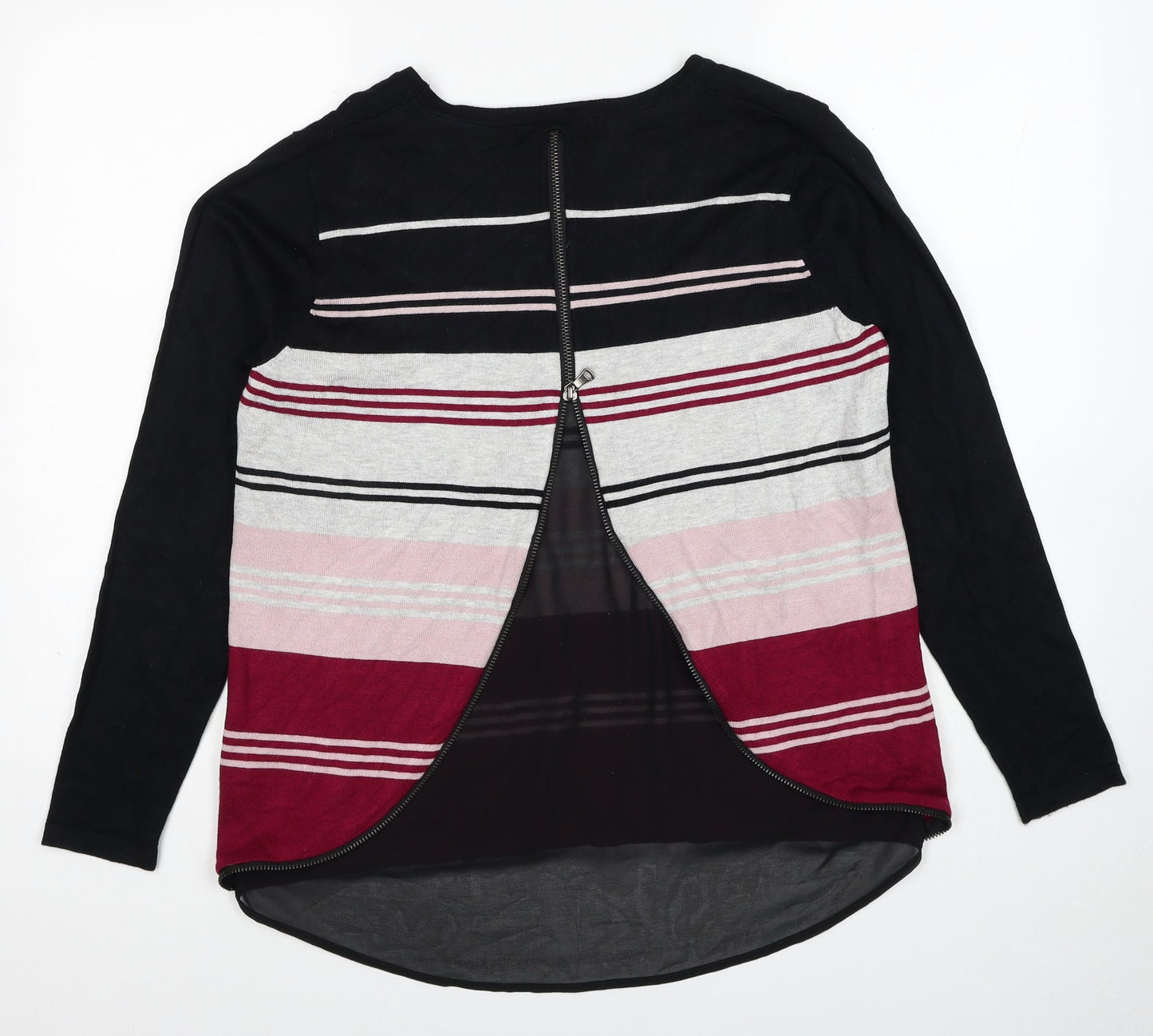 Mud Flower Womens Black Round Neck Striped Viscose Pullover Jumper Size M - Size M-L