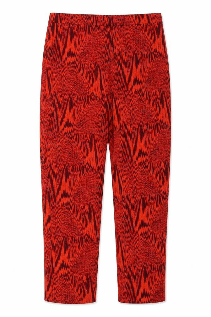 Topshop Womens Red Geometric Polyester Trousers Size 8 Regular Zip