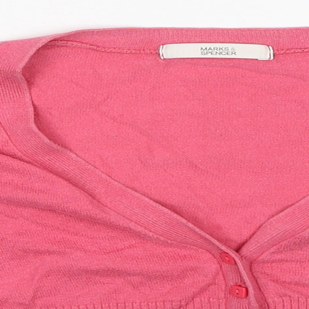 Marks and Spencer Womens Pink V-Neck Cotton Cardigan Jumper Size 12