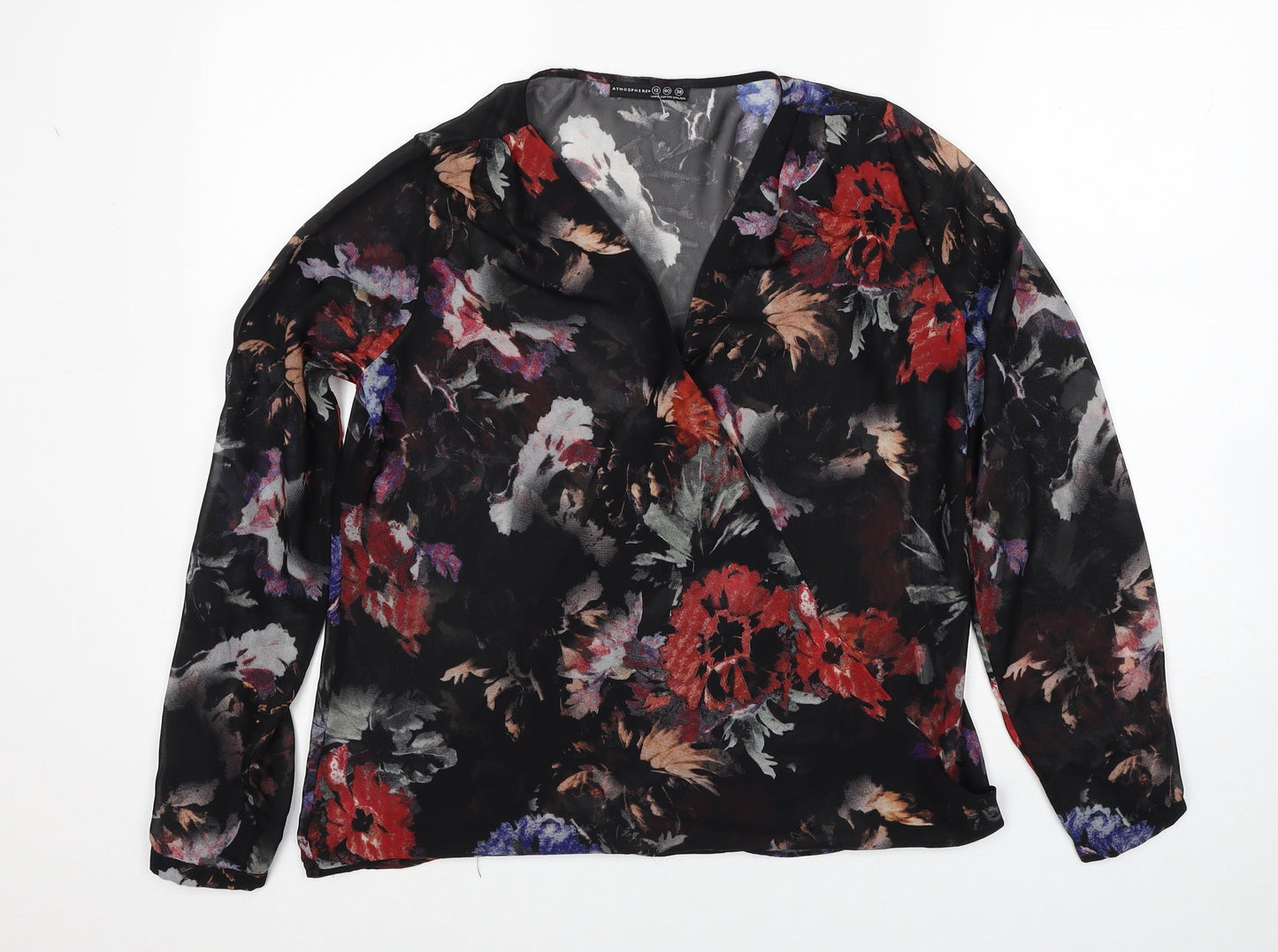 Atmosphere Womens Black Geometric Polyester Basic Blouse Size 12 V-Neck