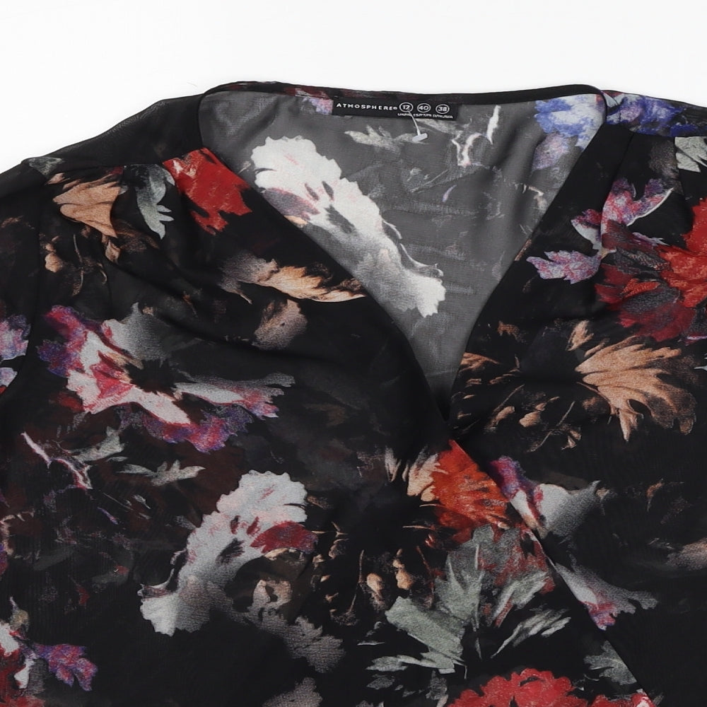 Atmosphere Womens Black Geometric Polyester Basic Blouse Size 12 V-Neck