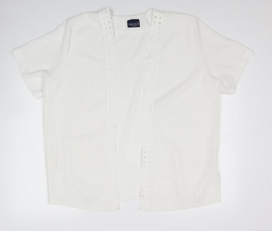 Saloos Womens White V-Neck Polyester Cardigan Jumper Size 18