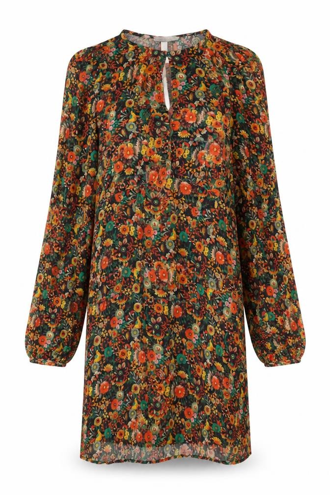 H&M Womens Multicoloured Floral Viscose A-Line Size 6 Round Neck Button