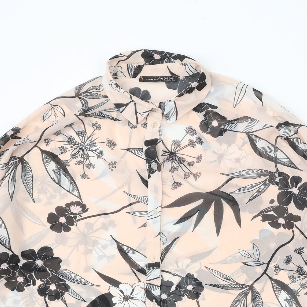 Atmosphere Womens Beige Floral Polyester Basic Button-Up Size 12 Collared