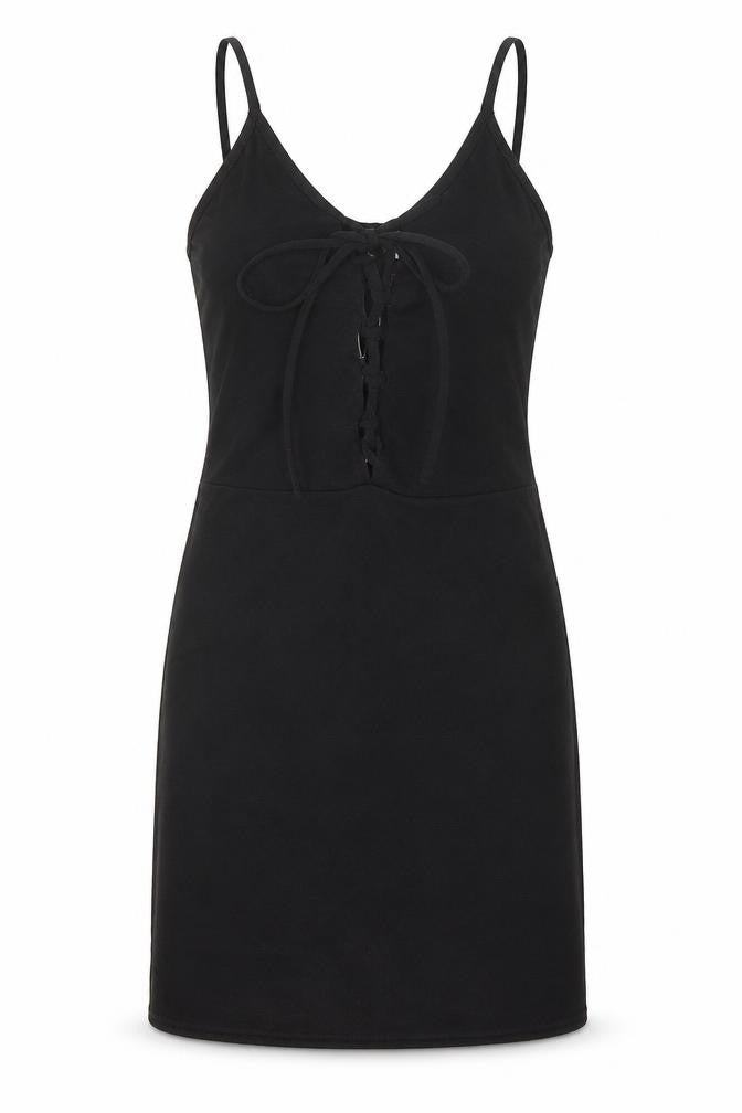 Prague Womens Black Polyester Bodycon Size 8 V-Neck Lace Up