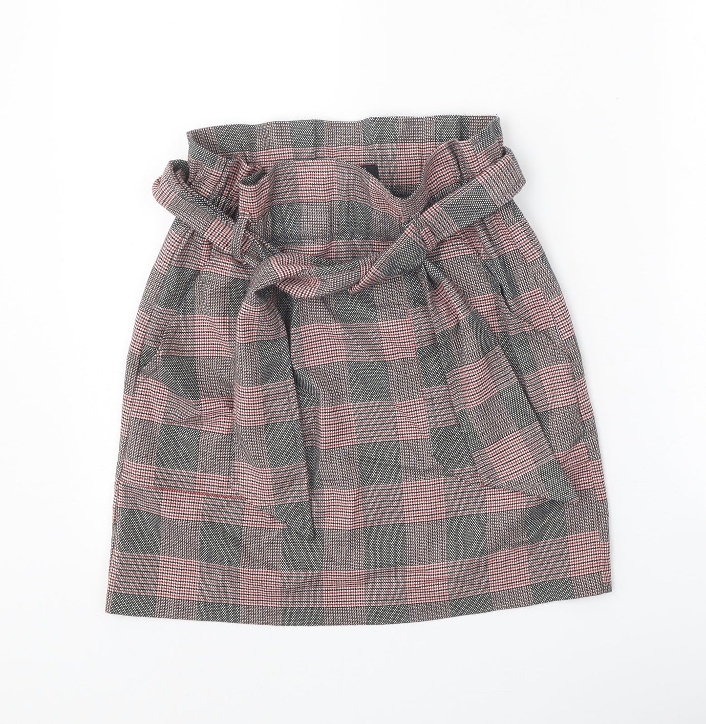Zara Womens Black Plaid Polyester Straight & Pencil Skirt Size XS Tie