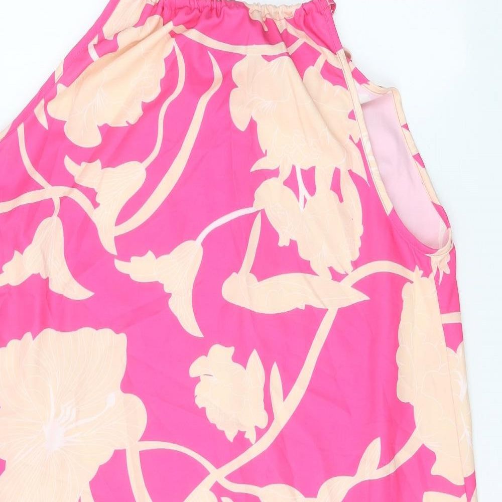 Preworn Womens Pink Floral Polyester Trapeze & Swing One Size Boat Neck Tie