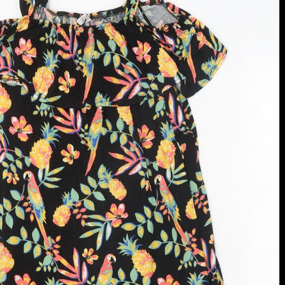 Peacocks Womens Black Geometric Polyester A-Line One Size Square Neck Pullover