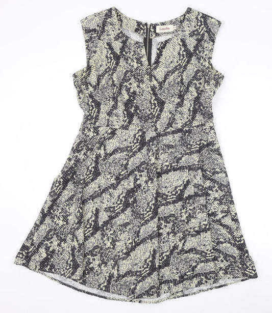Louche Womens Black Animal Print Polyester Trapeze & Swing Size 16 V-Neck Zip - Snakeskin Pattern