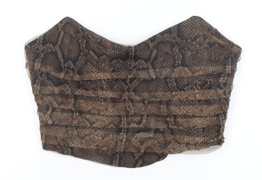 Zara Womens Brown Animal Print Polyester Cropped Tank Size L Sweetheart - Snake print