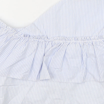 Zara Womens Blue Striped 100% Cotton Basic Blouse Size XS One Shoulder