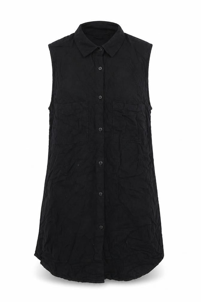 H&M Womens Black Viscose Basic Button-Up Size 8 Collared