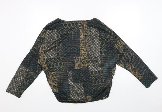 Preworn Womens Green Boat Neck Geometric Polyester Pullover Jumper Size L