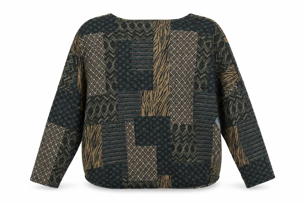 Preworn Womens Green Boat Neck Geometric Polyester Pullover Jumper Size L