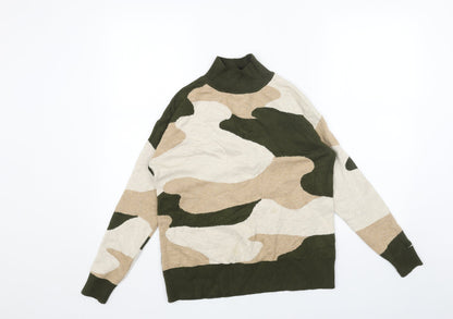 Marks & Spencer Womens Beige High Neck Camouflage Viscose Pullover Jumper Size S