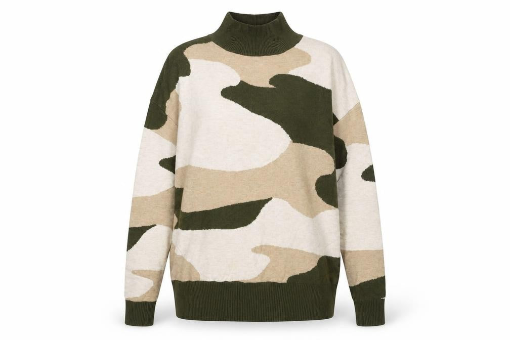 Marks & Spencer Womens Beige High Neck Camouflage Viscose Pullover Jumper Size S