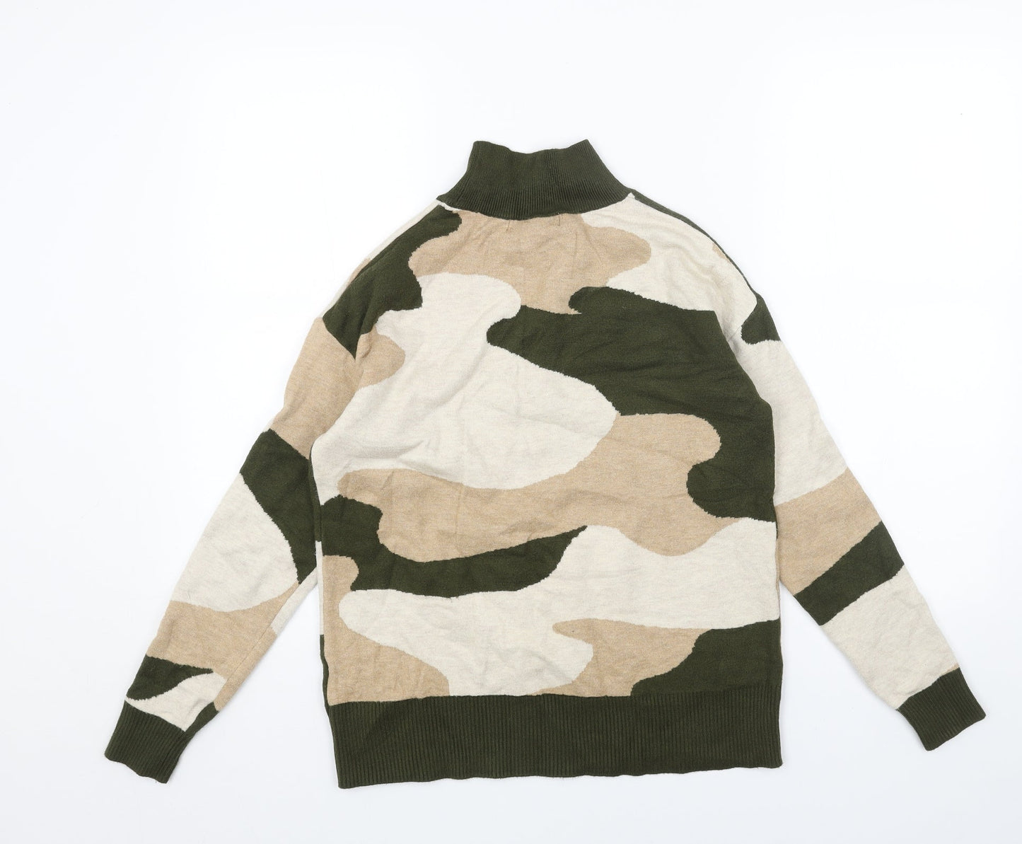 Marks and Spencer Womens Beige High Neck Camouflage Viscose Pullover Jumper Size S