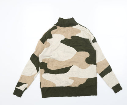Marks & Spencer Womens Beige High Neck Camouflage Viscose Pullover Jumper Size S