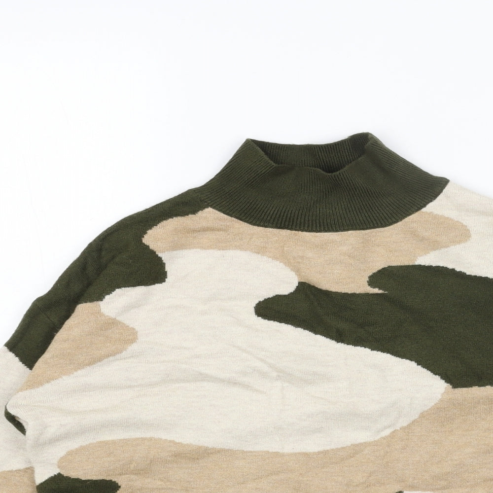 Marks and Spencer Womens Beige High Neck Camouflage Viscose Pullover Jumper Size S