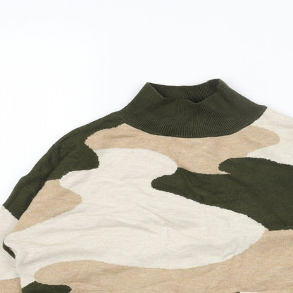 Marks & Spencer Womens Beige High Neck Camouflage Viscose Pullover Jumper Size S