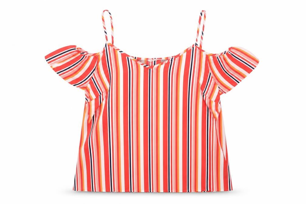 Papaya Womens Red Striped Polyester Basic Blouse Size 12 V-Neck