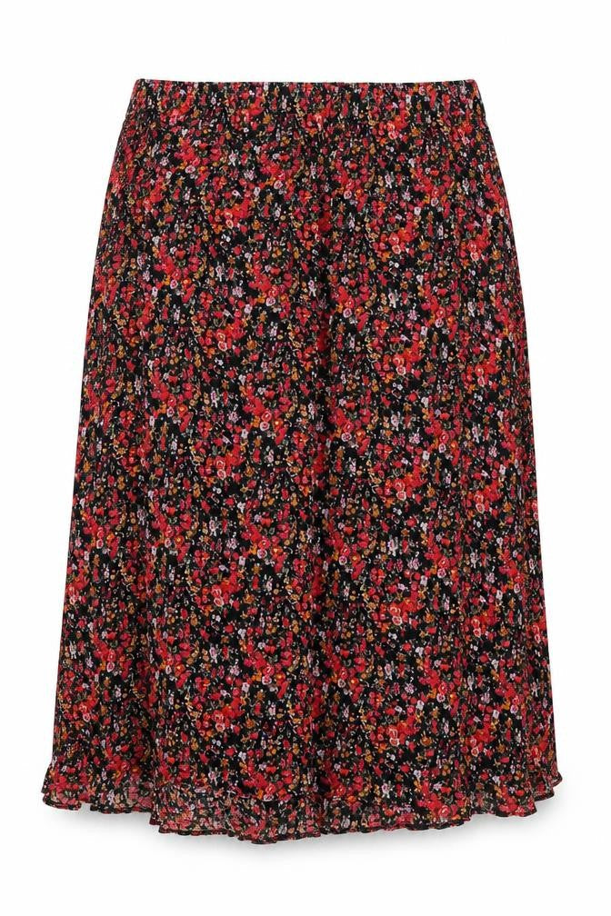 Preworn Womens Red Floral Viscose Swing Skirt Size XL Drawstring