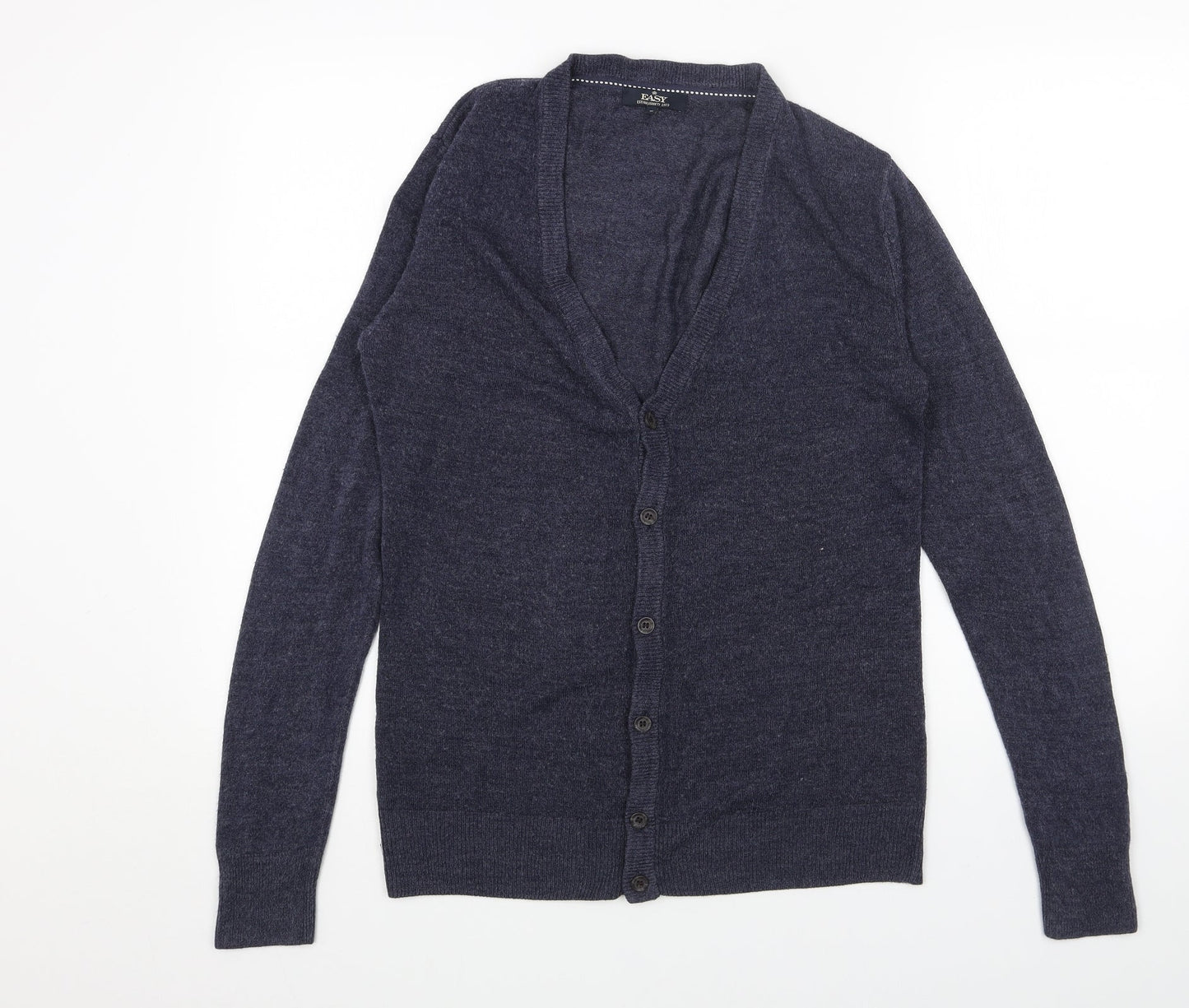Easy Womens Blue V-Neck Acrylic Cardigan Jumper Size S