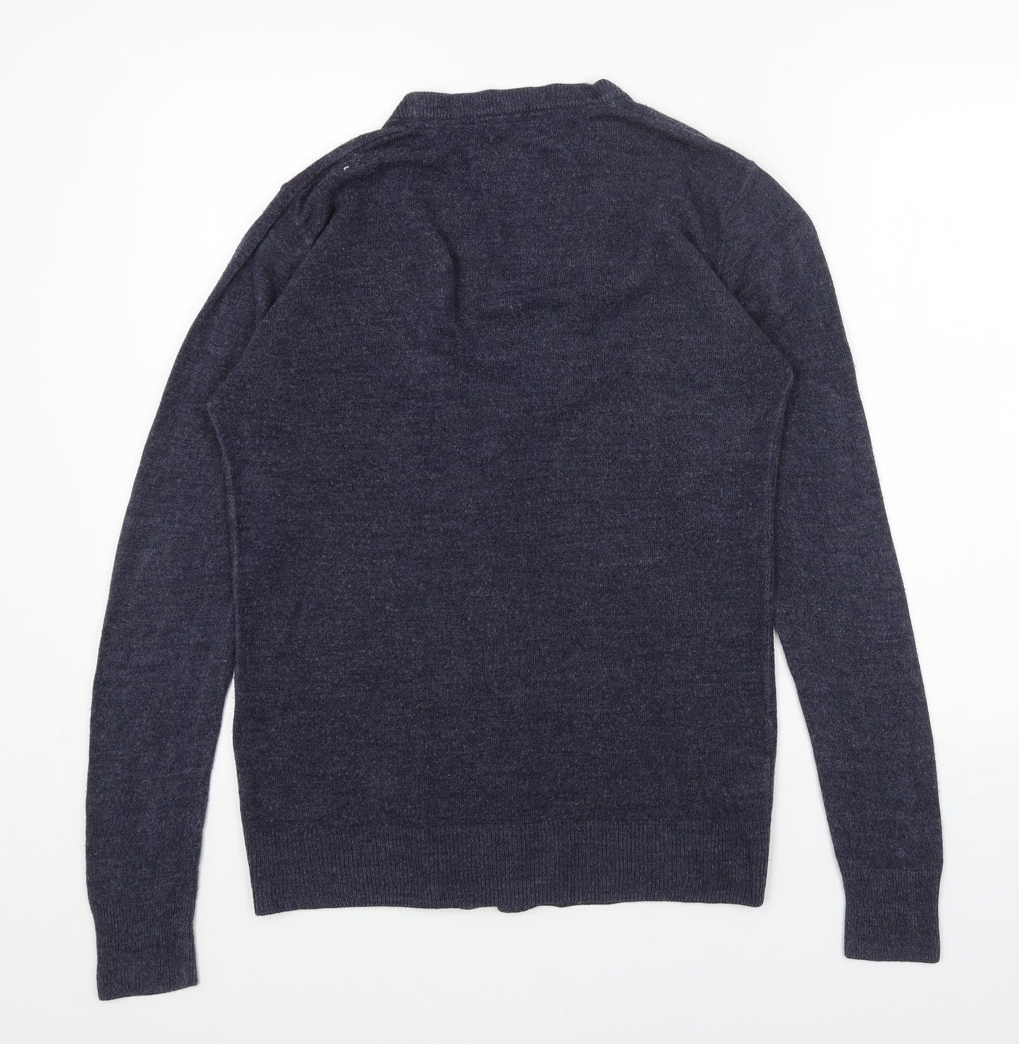 Easy Womens Blue V-Neck Acrylic Cardigan Jumper Size S