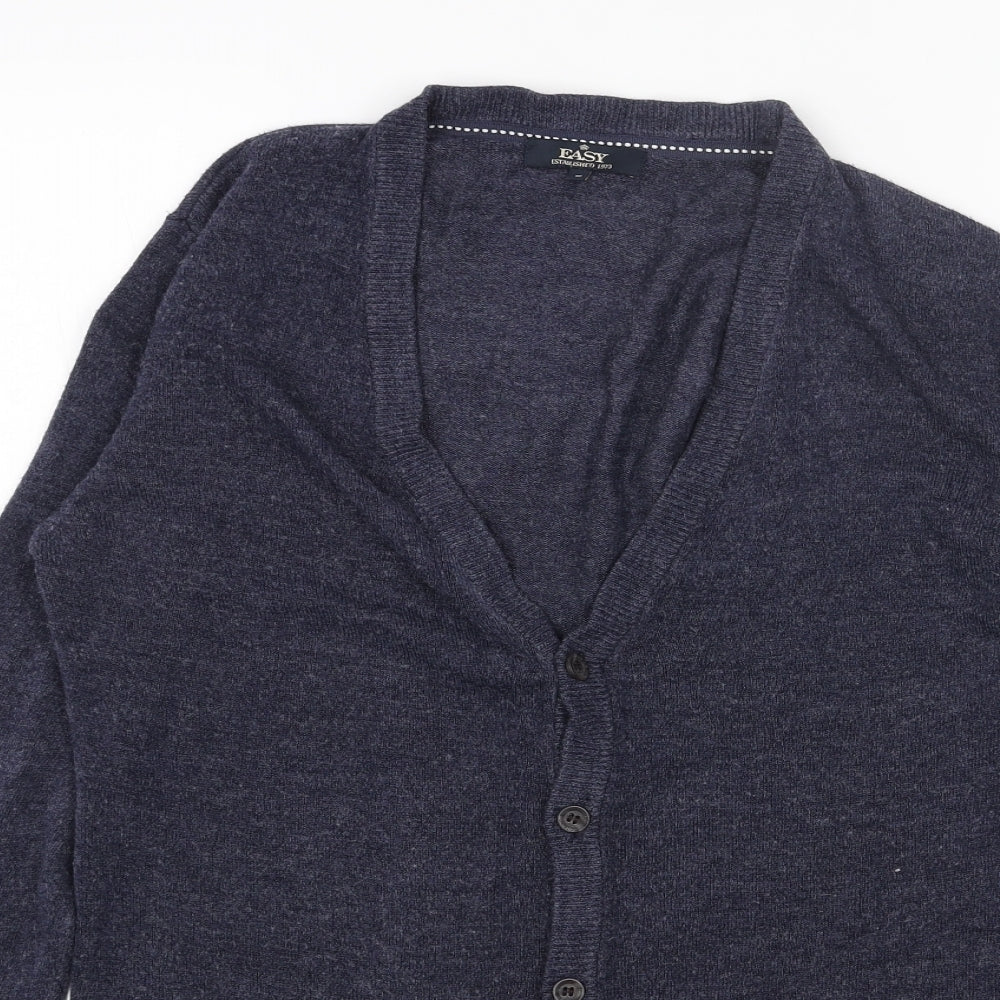 Easy Womens Blue V-Neck Acrylic Cardigan Jumper Size S