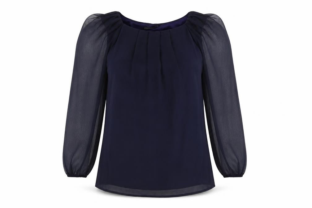 AX Paris Womens Blue Polyester Basic Blouse Size 12 Round Neck