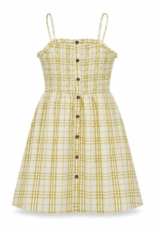 Gilli Womens Yellow Plaid Polyester Fit & Flare Size M Square Neck Pullover