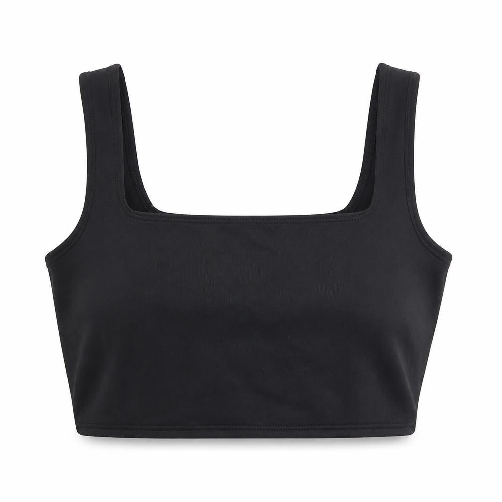 Flounce Womens Black Polyester Cropped Tank Size 12 Square Neck