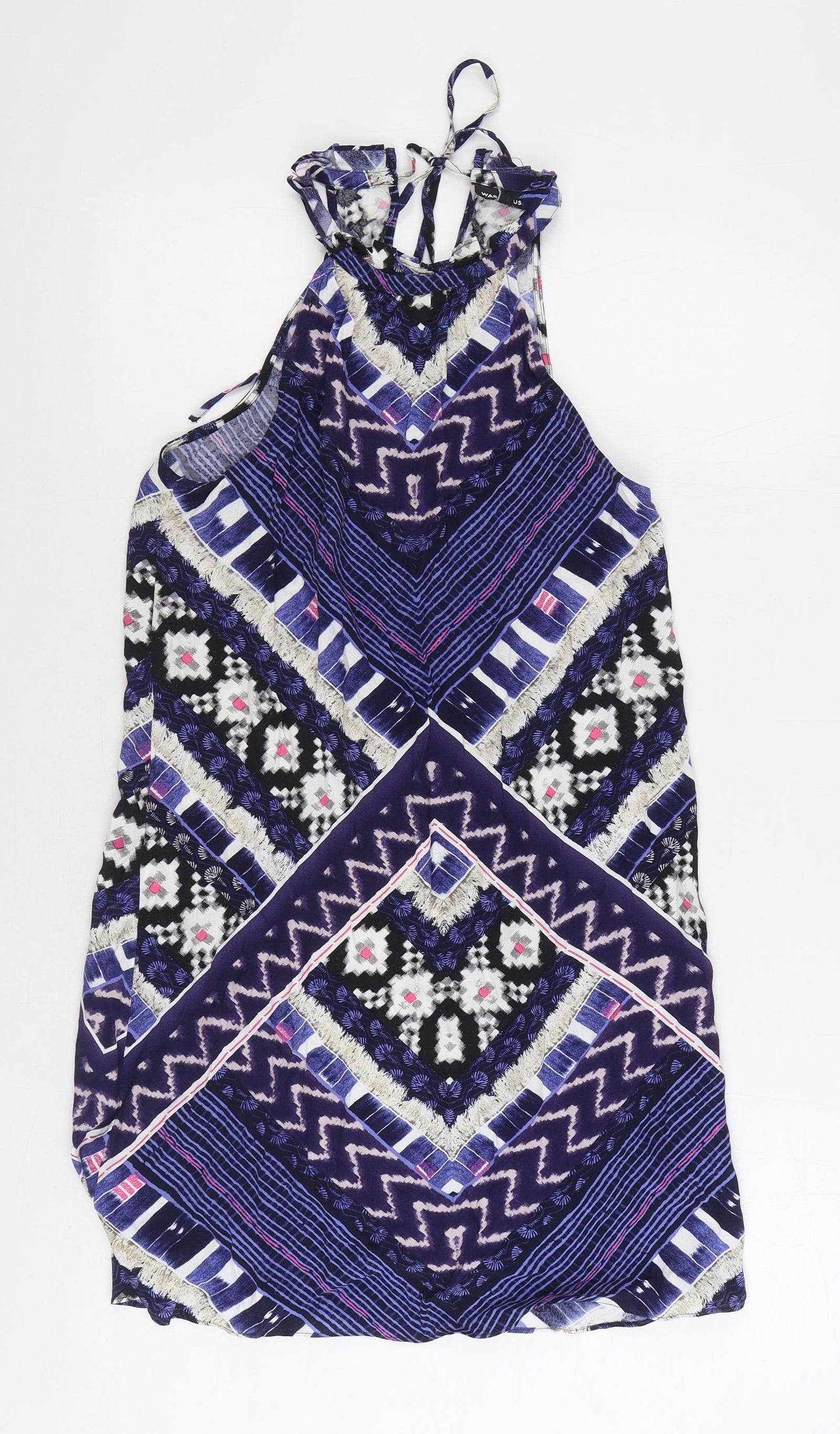Warehouse Womens Multicoloured Geometric Viscose A-Line Size 8 Round Neck Tie