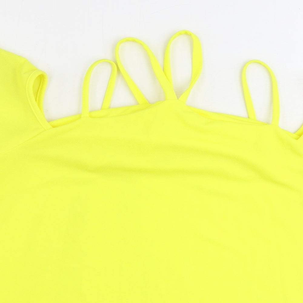 Boohoo Womens Yellow Polyester Basic Blouse Size 14 Boat Neck