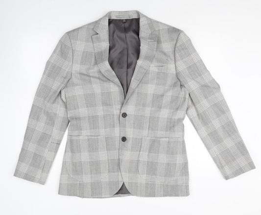 Marks and Spencer Mens Grey Plaid Polyester Jacket Blazer Size 38 Regular