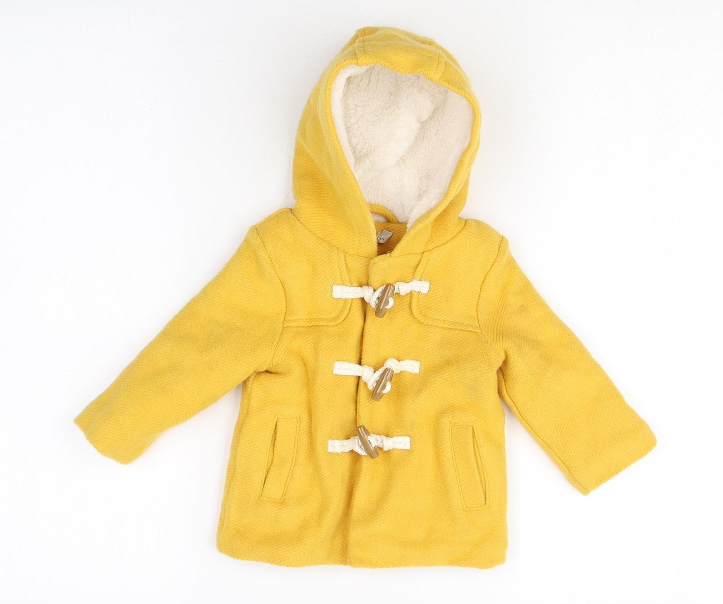 John Lewis Yellow Duffle Coat Coat Size 3-6 Months Hook & Loop