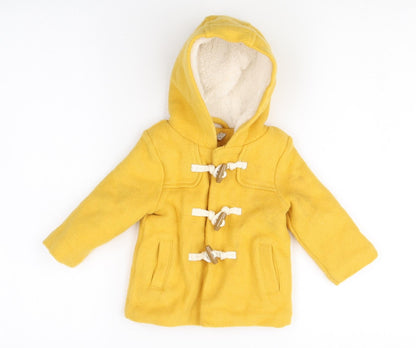 Preloved John Lewis Yellow Duffle Coat Coat Size 3-6 Months Hook & Loop - Front