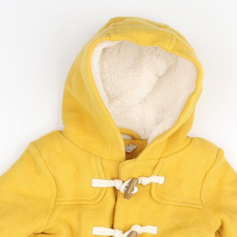 John Lewis Yellow Duffle Coat Coat Size 3-6 Months Hook & Loop