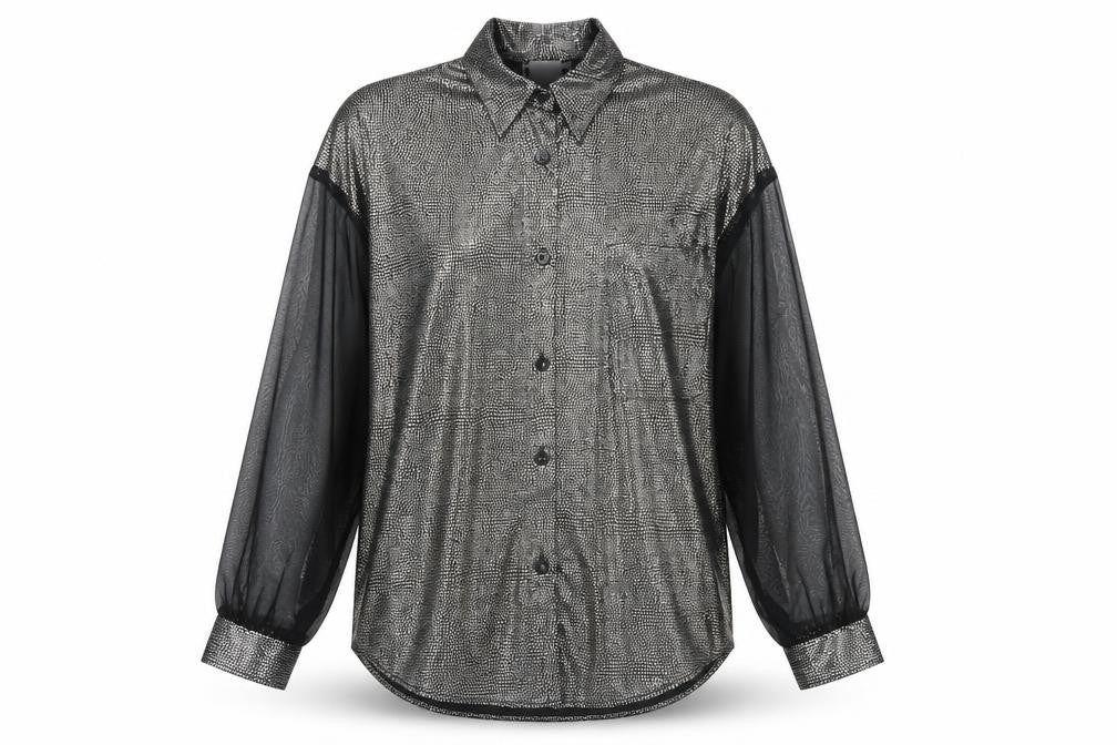 LANY Womens Black Geometric Viscose Basic Button-Up Size S V-Neck