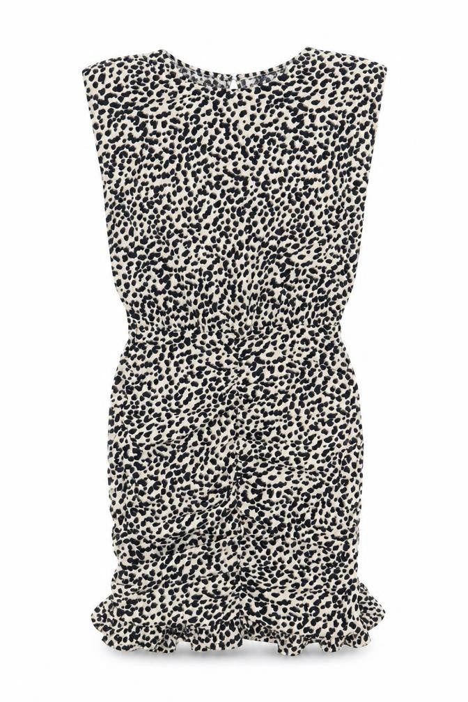 New Look Womens Brown Animal Print Viscose Pencil Dress Size 4 Round Neck Button - Leopard Pattern Shoulder Pads