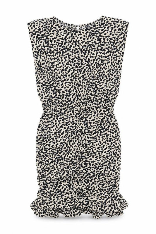 New Look Womens Brown Animal Print Viscose Pencil Dress Size 4 Round Neck Button - Leopard Pattern Shoulder Pads